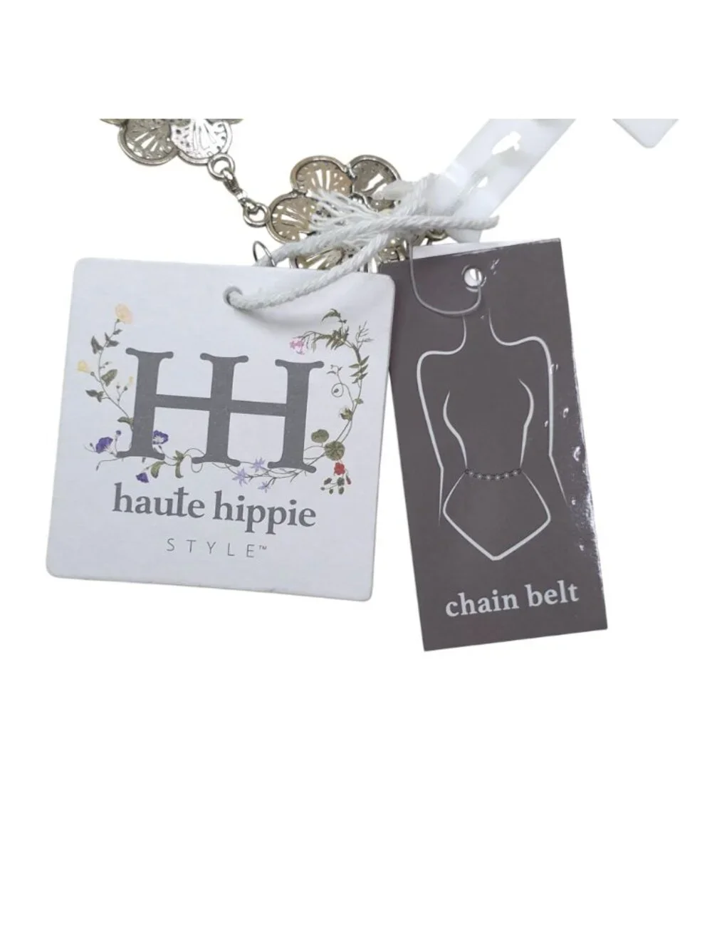 Haute Hippie Silver Flower Chain Belt Concho Adjustable S/M 1.25